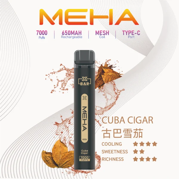 一次性電子煙｜MEHA 魅嗨 Xbar 小黑條 - 古巴雪茄口味