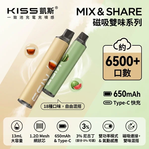 一次性電子煙｜KIS5 磁吸雙味 6500口 產品圖片