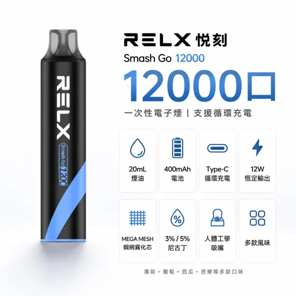 一次性電子煙｜RELX 悅刻 Smash Go 黑條 - 產品圖片